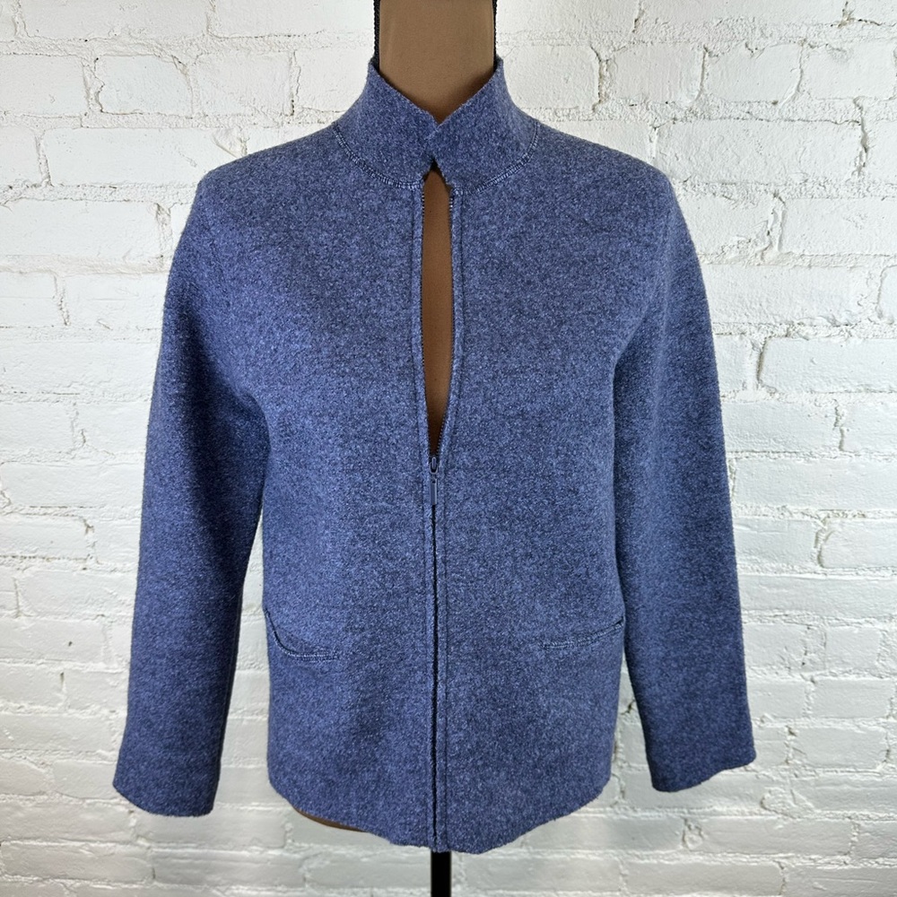 Eileen Fisher Full Zip Blue Boiled Wool Jacket Women’s Size Petite Small